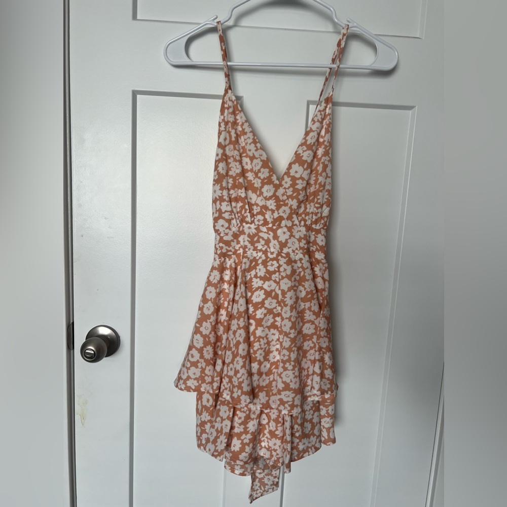 Pink Lily Orange Ruffle Wrap Romper